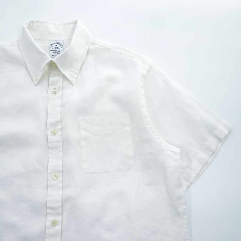 Brooks Brothers リネン 半袖シャツ M ホワイト 麻100% THE ORIGINAL POLO SHIRT ボタンダウン REGULAR
