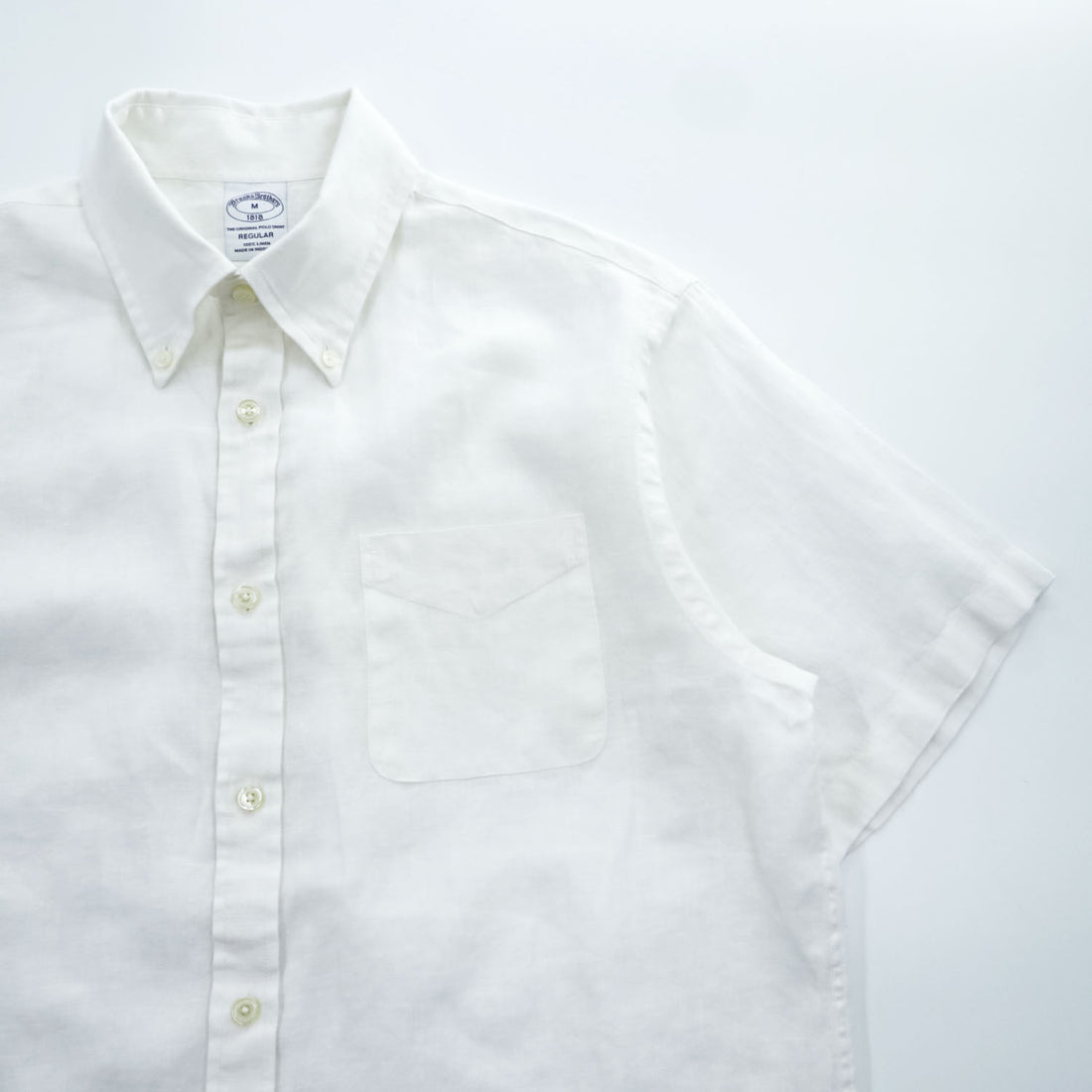 Brooks Brothers リネン 半袖シャツ M ホワイト 麻100% THE ORIGINAL POLO SHIRT ボタンダウン REGULAR