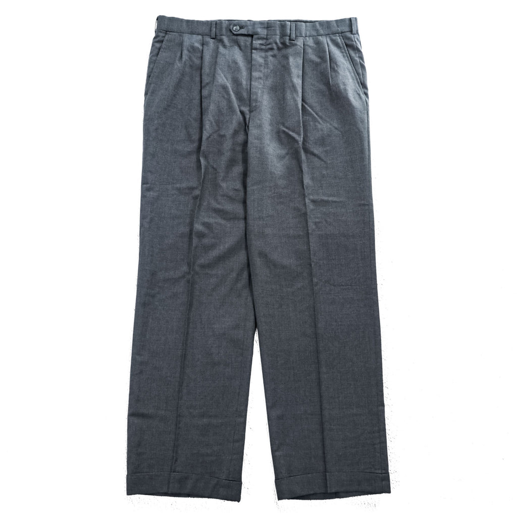 BURBERRY 90年代 USA製 Loro Piana Super100s ヴィンテージ スラックス パンツ XL ワイド 2タック プリーツ ダブルカフス UNION MADE ロケットTALONジップ