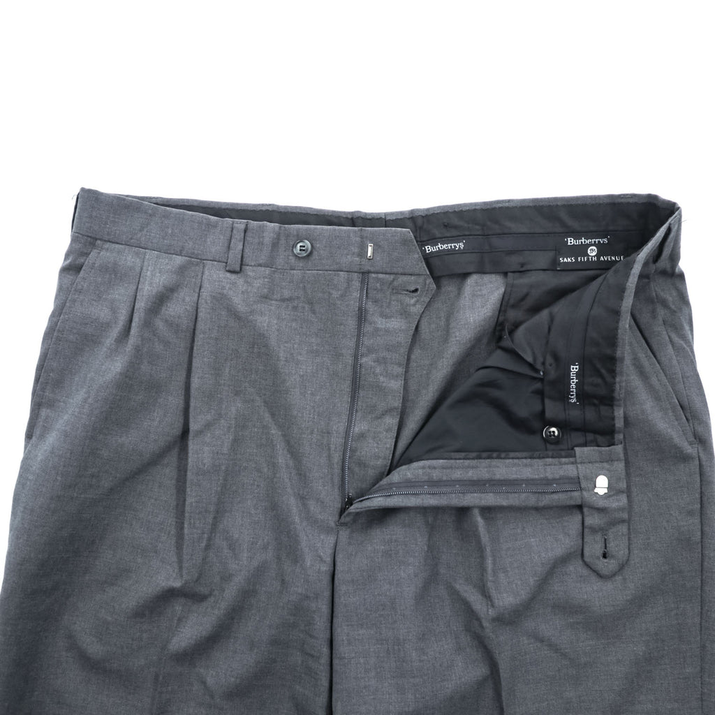 BURBERRY 90年代 USA製 Loro Piana Super100s ヴィンテージ スラックス パンツ XL ワイド 2タック プリーツ ダブルカフス UNION MADE ロケットTALONジップ