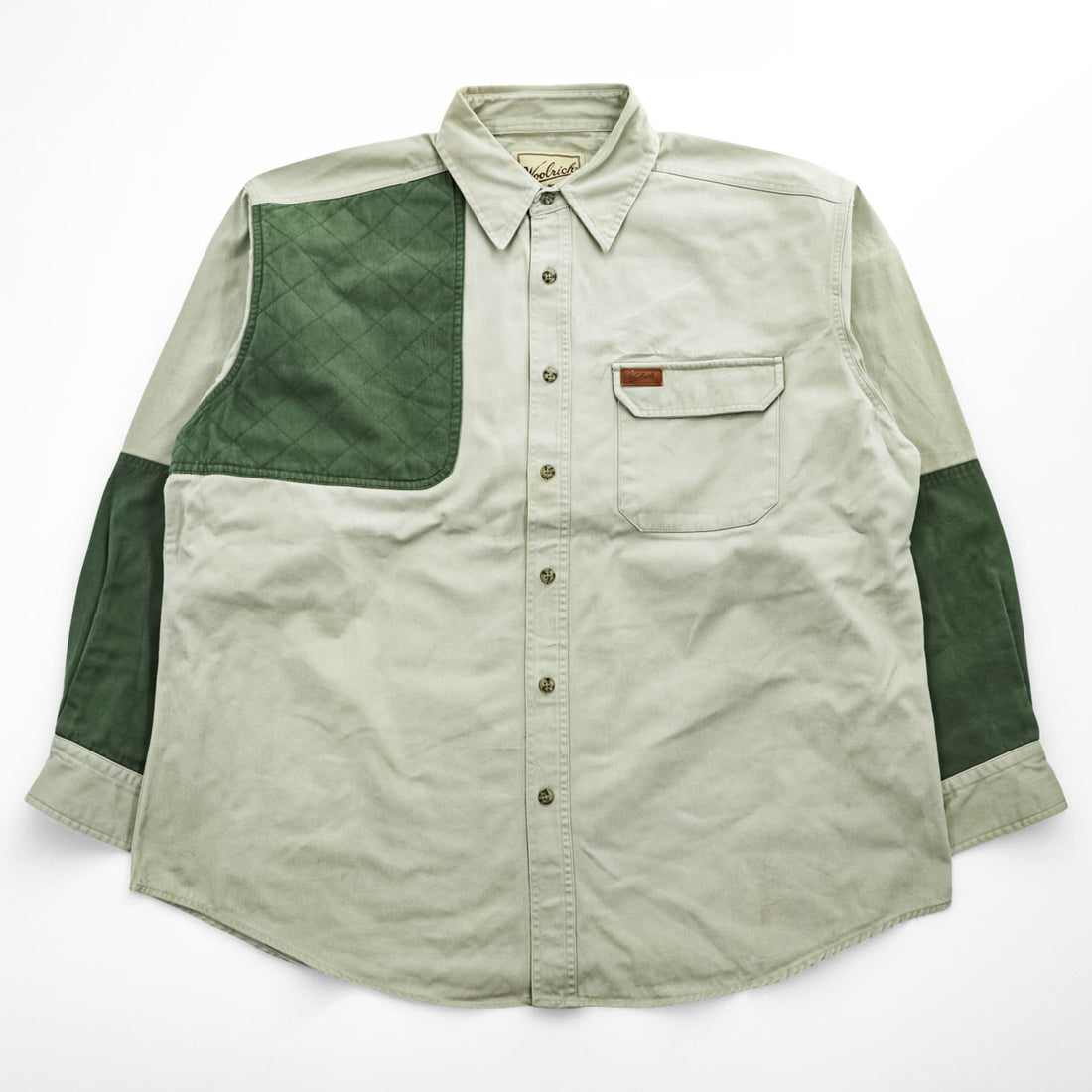 Woolrich 90年代 ヴィンテージ 長袖ハンティングシャツ XL カーキ ベージュ OUTDOOR GUIDE COLLECTION パッチワーク切替 5561WT KAL