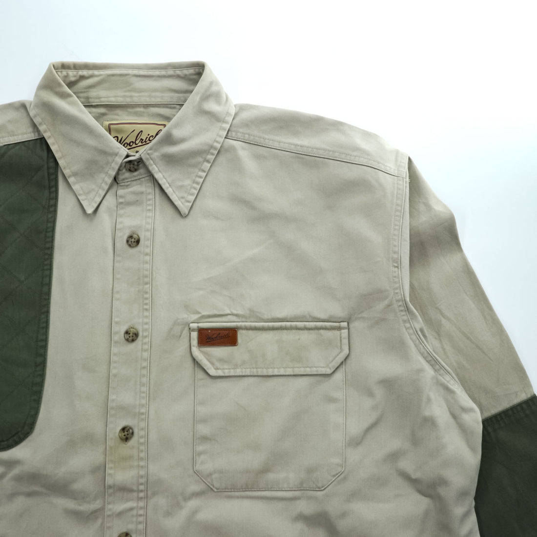 Woolrich 90年代 ヴィンテージ 長袖ハンティングシャツ XL カーキ ベージュ OUTDOOR GUIDE COLLECTION パッチワーク切替 5561WT KAL