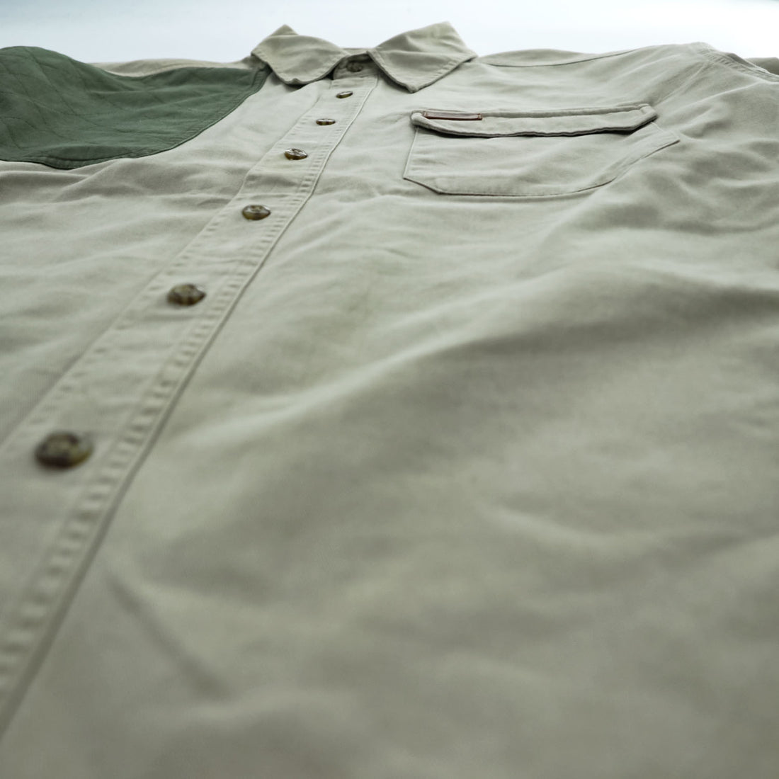 Woolrich 90年代 ヴィンテージ 長袖ハンティングシャツ XL カーキ ベージュ OUTDOOR GUIDE COLLECTION パッチワーク切替 5561WT KAL