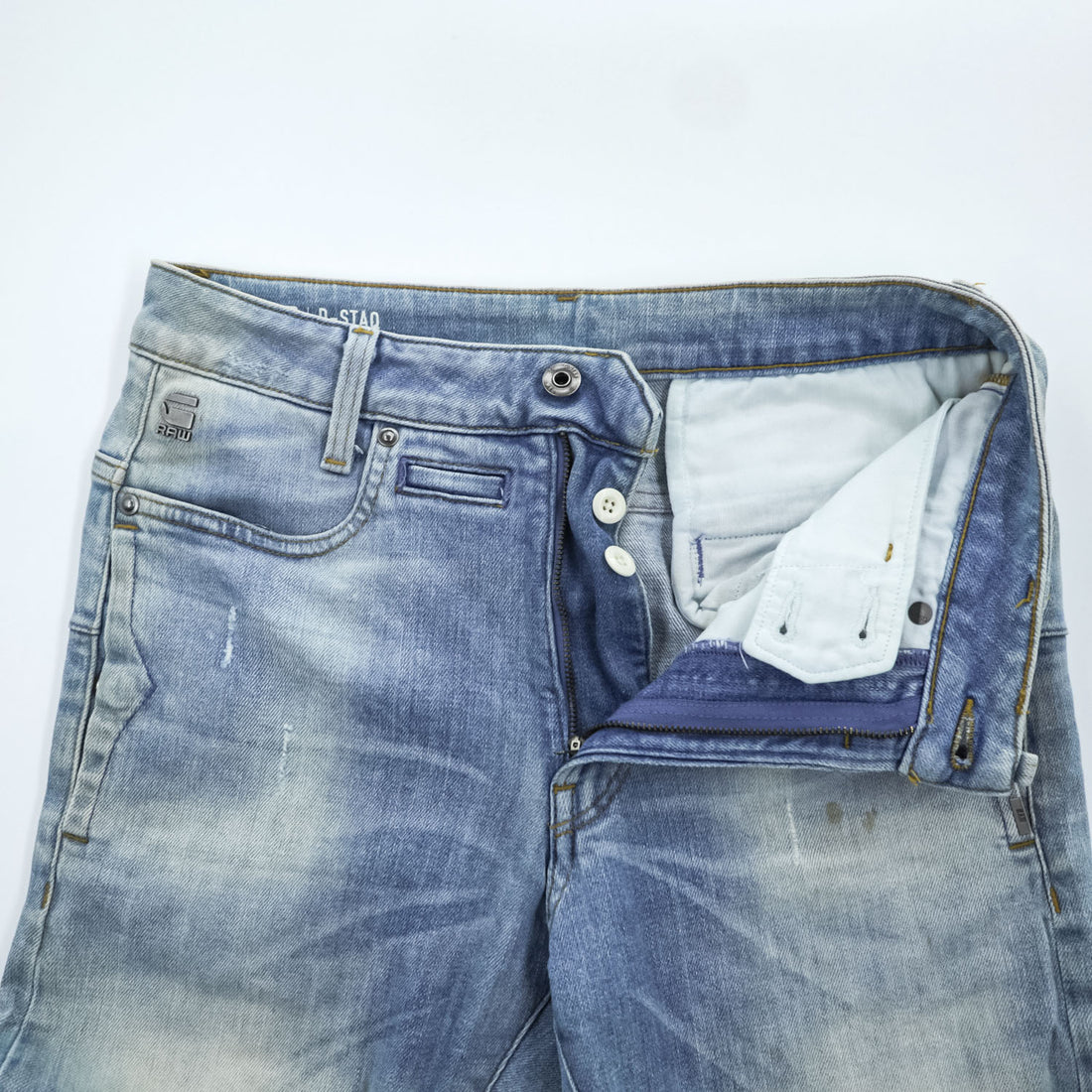 G-STAR RAW デニムパンツ D-STAQ 3D SKINNY スキニージーンズ S ライトブルー ブリーチ加工 ボタンフライ