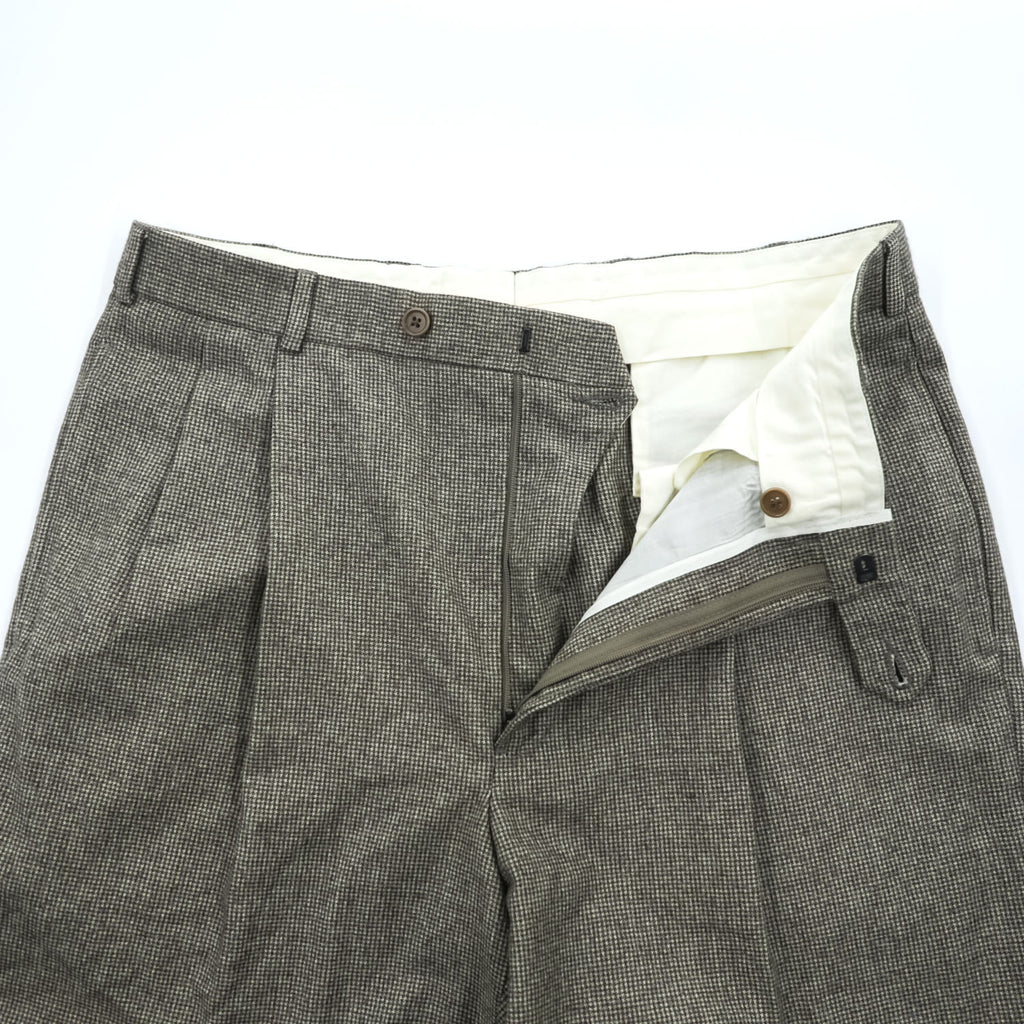 Brooks Brothers 346 ガンクラブチェック スラックス パンツ L ブラウン ワイド 2タック プリーツ ダブルカフス