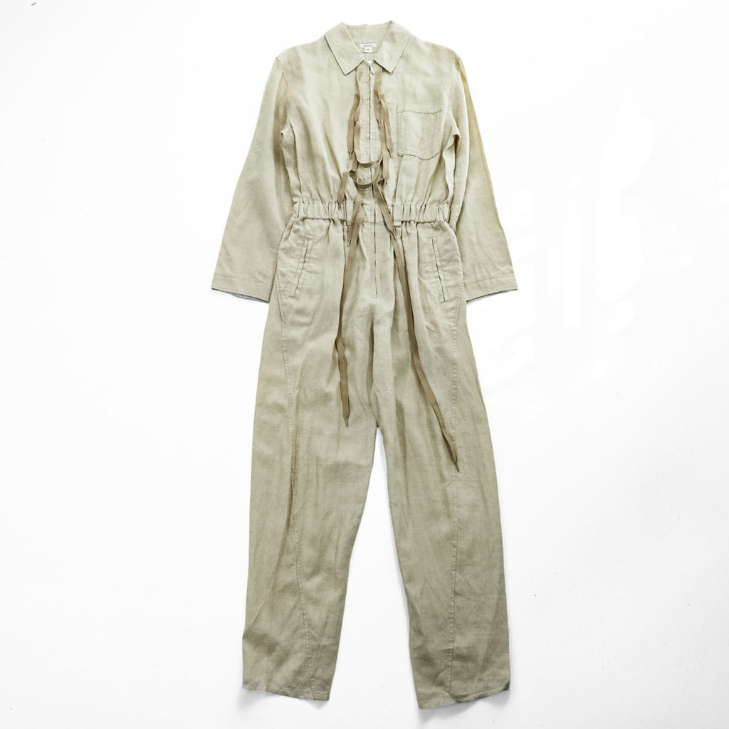 MASU オールインワン スリーピング ジャンプスーツ M ベージュ 麻100% SLEEPING JUMP SUITS ウエスト ドローストリング リネン ツナギ MFSS-AO0121
