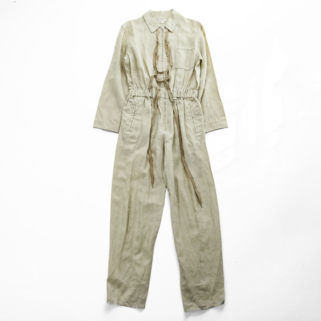 MASU オールインワン スリーピング ジャンプスーツ M ベージュ 麻100% SLEEPING JUMP SUITS ウエスト ドローストリング リネン ツナギ MFSS-AO0121