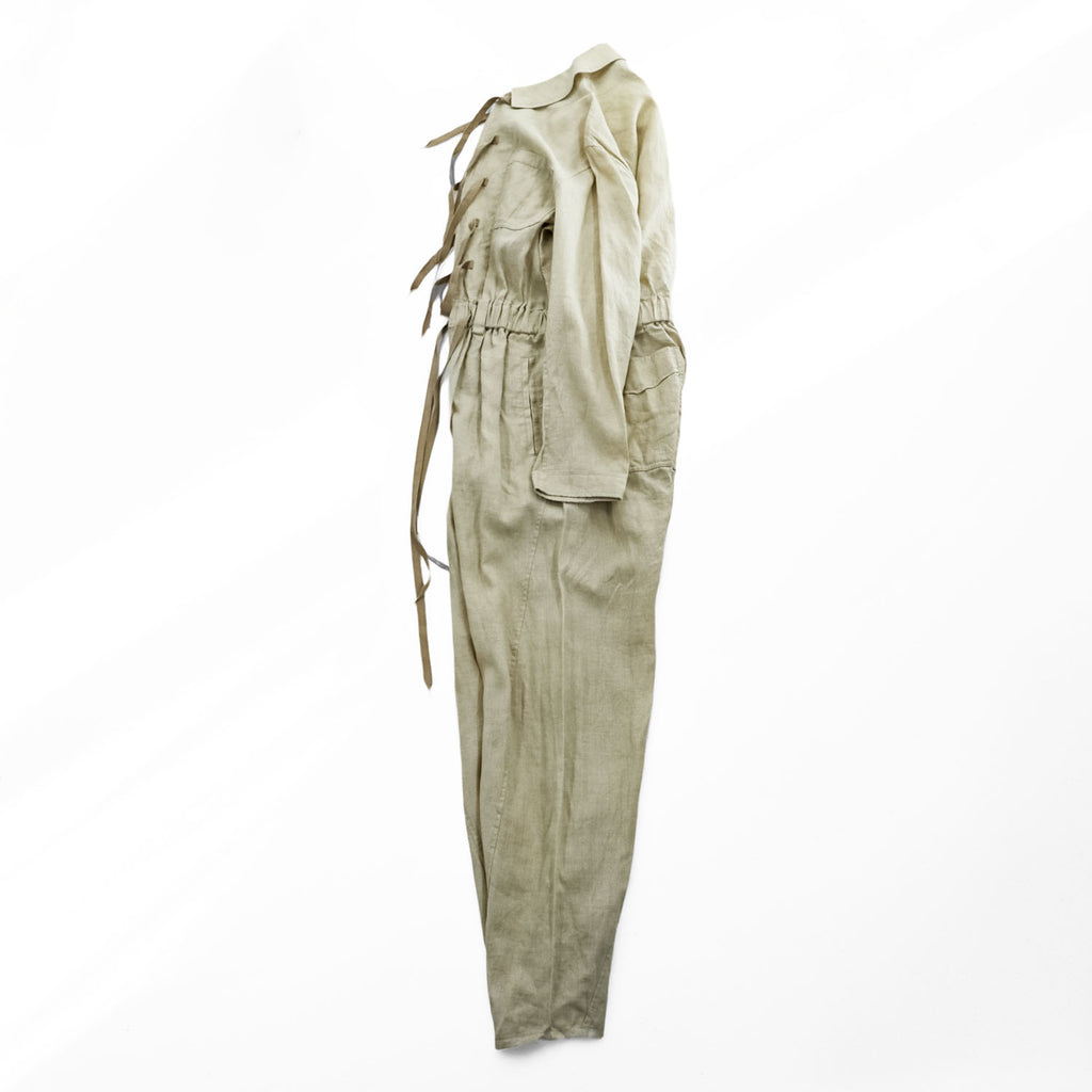 MASU オールインワン スリーピング ジャンプスーツ M ベージュ 麻100% SLEEPING JUMP SUITS ウエスト ドローストリング リネン ツナギ MFSS-AO0121