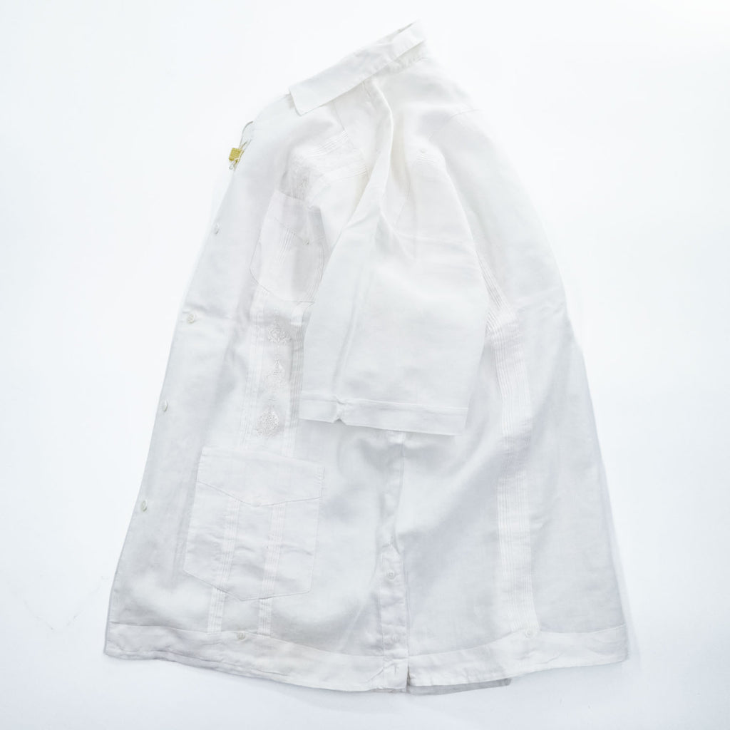 SYLLABLES グアヤベラ 半袖シャツ キューバシャツ XL ホワイト 麻100% 刺繍 ピンタック プリーツ SYLLABLES オープンカラー 開襟 ボックスシルエット 未使用品