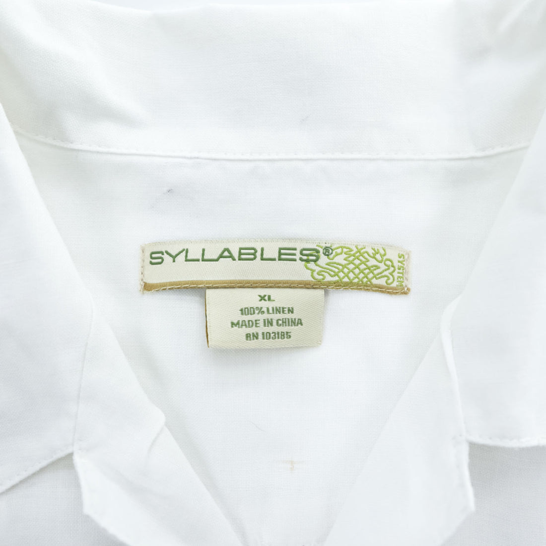 SYLLABLES グアヤベラ 半袖シャツ キューバシャツ XL ホワイト 麻100% 刺繍 ピンタック プリーツ SYLLABLES オープンカラー 開襟 ボックスシルエット 未使用品