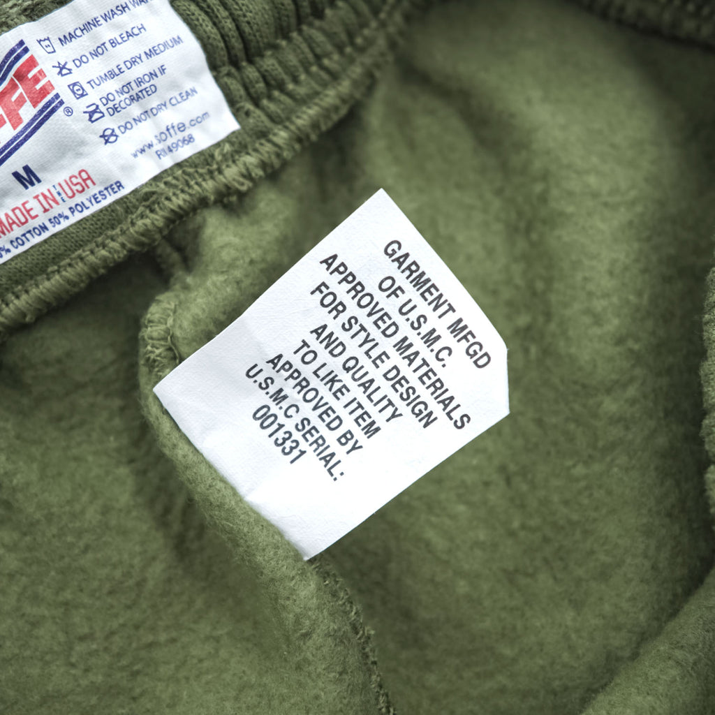 Soffe USMC Sweatpants Olive Green Jogger Elastic Cuff Military Print 50/50 Cotton/Poly M Made in USA