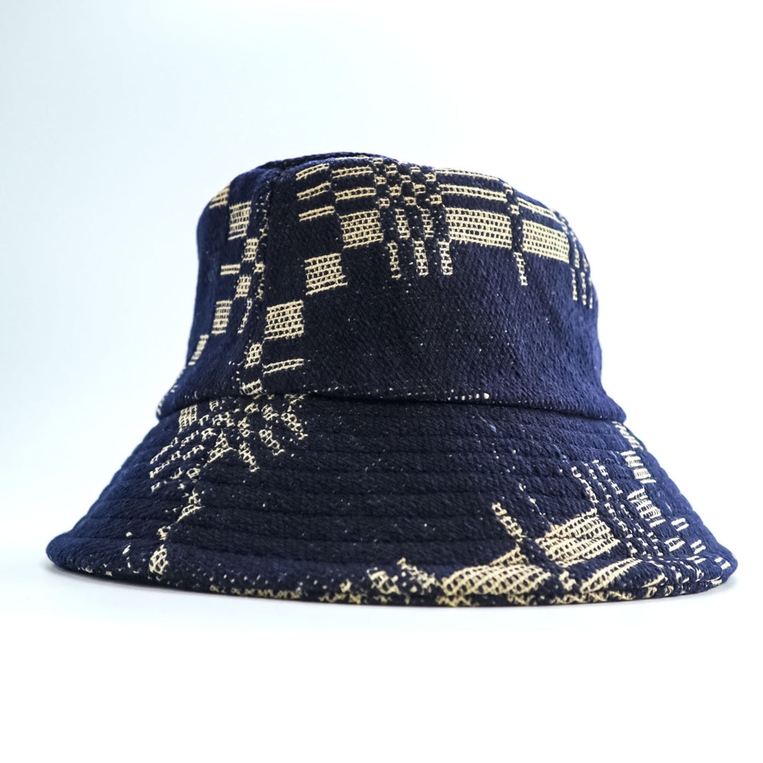Leh アンティークウール バケットハット FREE ジャガード織り ネイビー インディゴ ブルー Antique Wool LEH 823 日本製