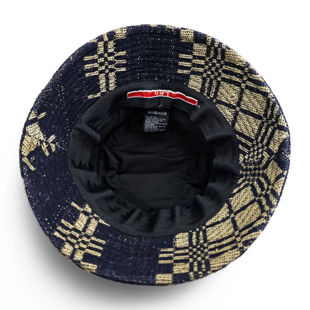 Leh アンティークウール バケットハット FREE ジャガード織り ネイビー インディゴ ブルー Antique Wool LEH 823 日本製