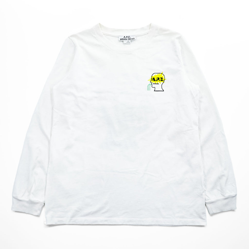 A.P.C. × BRAIN DEAD 長袖 ロングスリーブ Tシャツ INTERACTION #3 Future Shock MOLLY ロンT L ホワイト バックプリント ポルトガル製