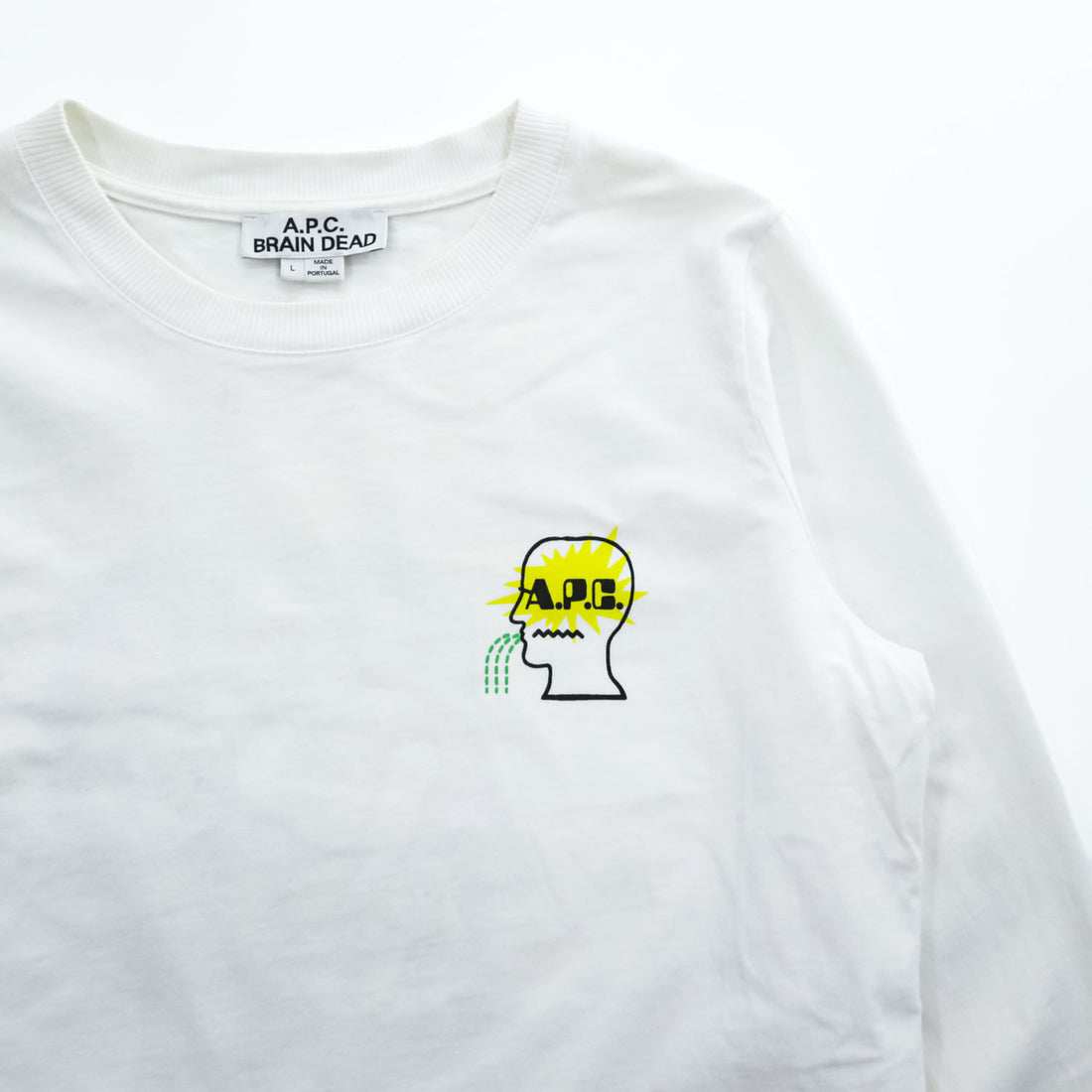 A.P.C. × BRAIN DEAD 長袖 ロングスリーブ Tシャツ INTERACTION #3 Future Shock MOLLY ロンT L ホワイト バックプリント ポルトガル製