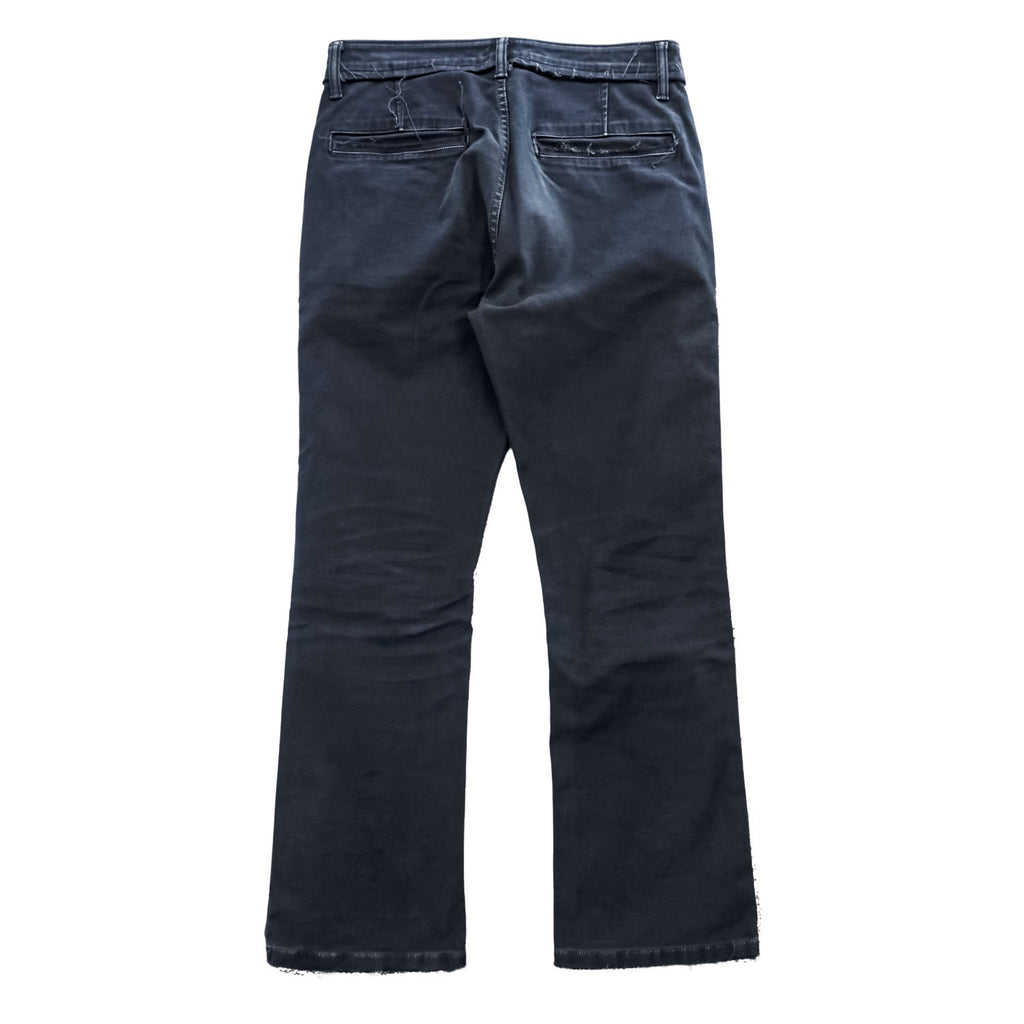 HURRAY HURRAY ヴィンテージ加工 カットオフ バックサテンフレアチノパンツ M ブラック ストレッチ C5018-1 日本製