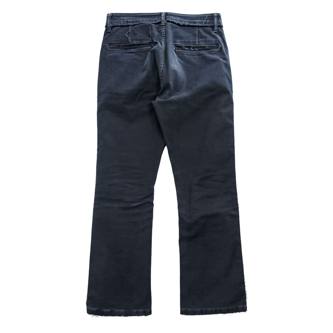 HURRAY HURRAY ヴィンテージ加工 カットオフ バックサテンフレアチノパンツ M ブラック ストレッチ C5018-1 日本製