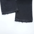 HURRAY HURRAY ヴィンテージ加工 カットオフ バックサテンフレアチノパンツ M ブラック ストレッチ C5018-1 日本製