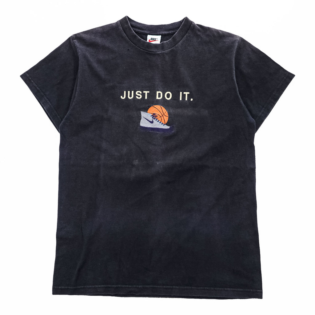 NIKE 90年代 USA製 ヴィンテージ Tシャツ M ブラック フェード 刺繍 JUST DO IT. バスケット グラフィック プリント