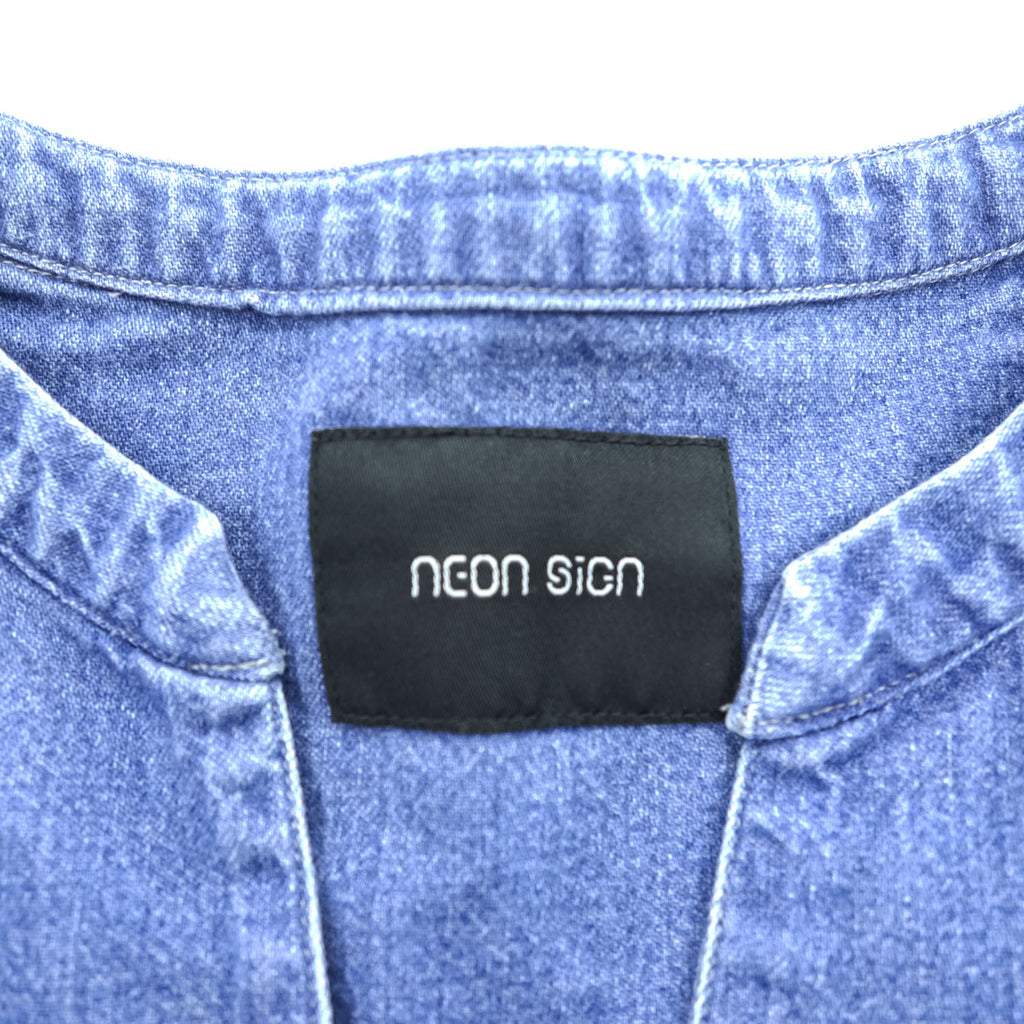 NEON SIGN プルオーバー スモックシャツ 長袖 スキッパーシャツ デニム FREEDOM FLARED MEXICANDENIM SHIRT カンガルーポケット 523 日本製