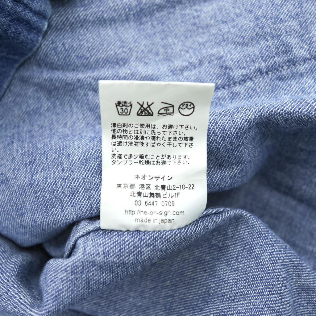 NEON SIGN プルオーバー スモックシャツ 長袖 スキッパーシャツ デニム FREEDOM FLARED MEXICANDENIM SHIRT カンガルーポケット 523 日本製
