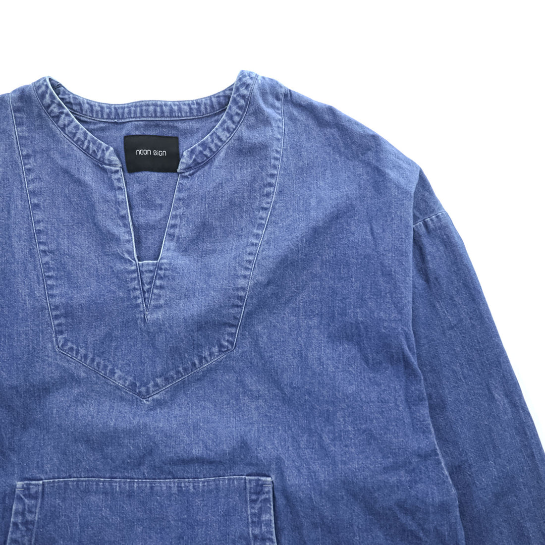 NEON SIGN プルオーバー スモックシャツ 長袖 スキッパーシャツ デニム FREEDOM FLARED MEXICANDENIM SHIRT カンガルーポケット 523 日本製