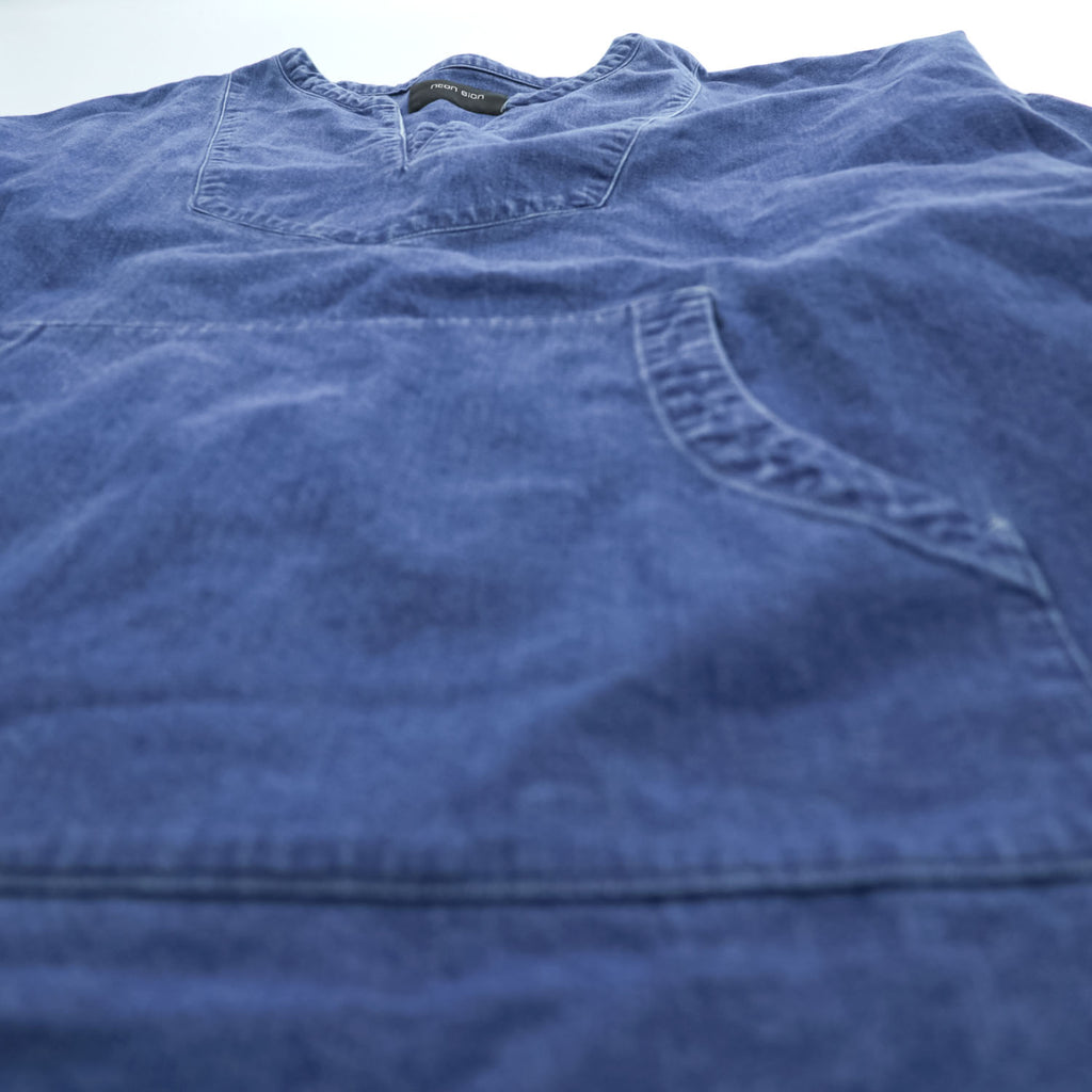 NEON SIGN プルオーバー スモックシャツ 長袖 スキッパーシャツ デニム FREEDOM FLARED MEXICANDENIM SHIRT カンガルーポケット 523 日本製