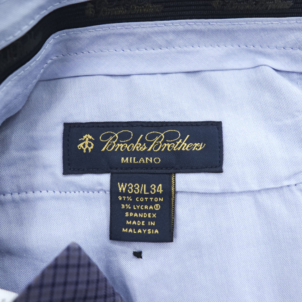 Brooks Brothers センタープレス ストレッチ スラックス パンツ L ネイビー チェック ダブルカフス MILANO