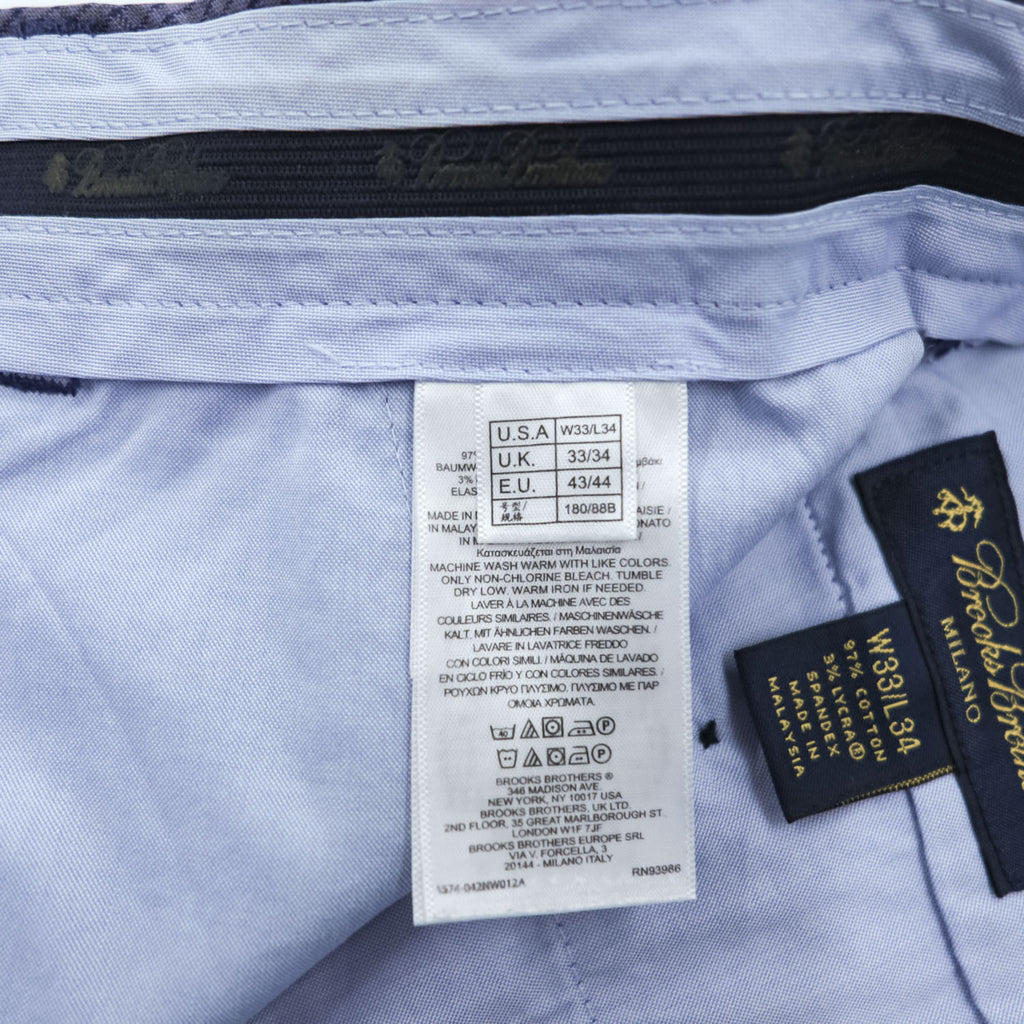 Brooks Brothers センタープレス ストレッチ スラックス パンツ L ネイビー チェック ダブルカフス MILANO