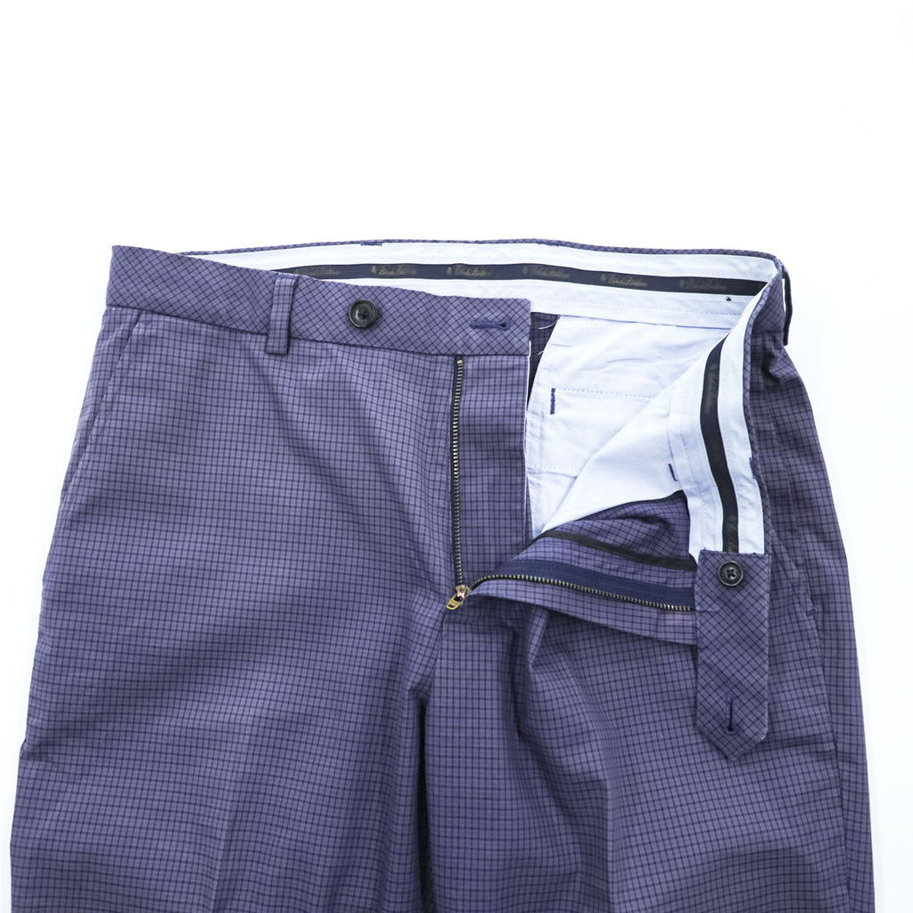Brooks Brothers センタープレス ストレッチ スラックス パンツ L ネイビー チェック ダブルカフス MILANO