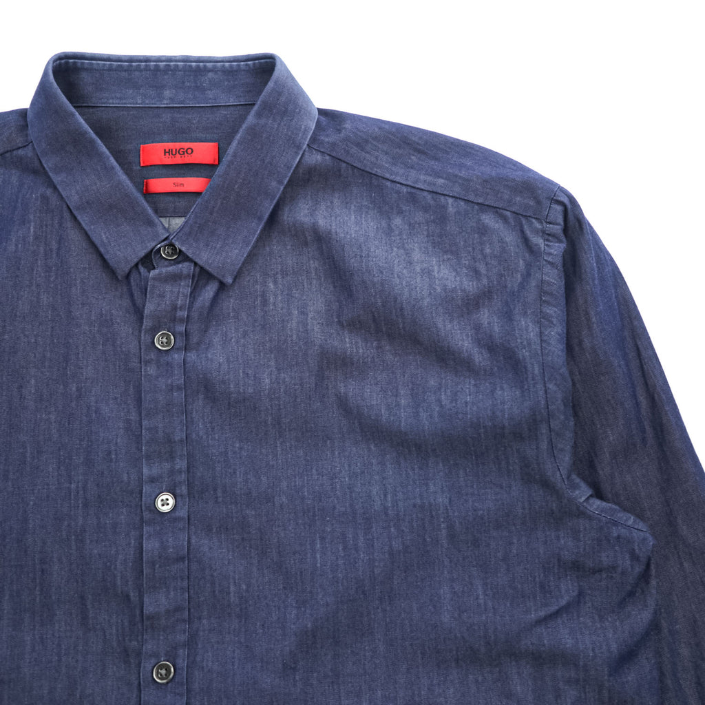 HUGO BOSS インディゴ ネイビー 長袖 シャンブレーシャツ 2XL SLIM 濃紺 トルコ製