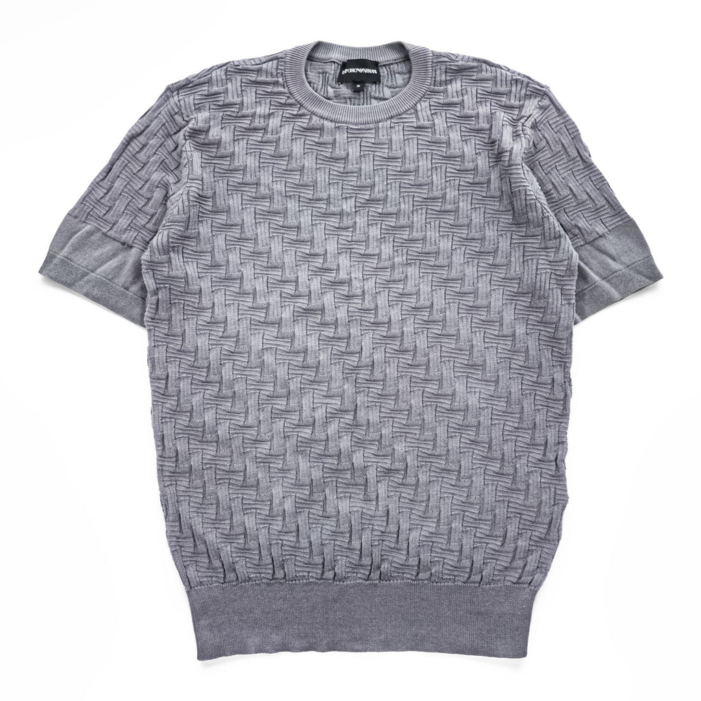 EMPORIO ARMANI  半袖 ジャガード 3D ニット セーター M グレー 3G1MV9 1M13Z