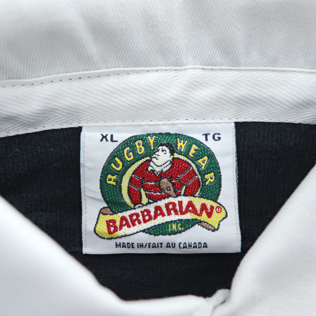 BARBARIAN 90年代 カナダ製 ヴィンテージ 長袖 ラガーシャツ XL ダークネイビー 白襟 コットン