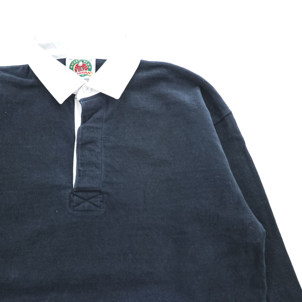 BARBARIAN 90年代 カナダ製 ヴィンテージ 長袖 ラガーシャツ XL ダークネイビー 白襟 コットン