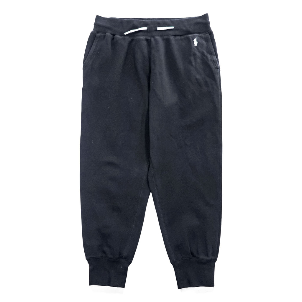 Polo Ralph Lauren Black Cotton-Blend Jogger Sweatpants White Pony Embroidery Drawstring Rib Cuffs Size M