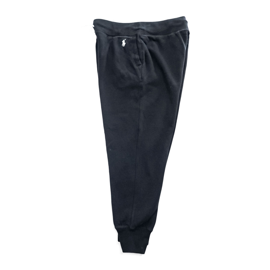 Polo Ralph Lauren Black Cotton-Blend Jogger Sweatpants White Pony Embroidery Drawstring Rib Cuffs Size M