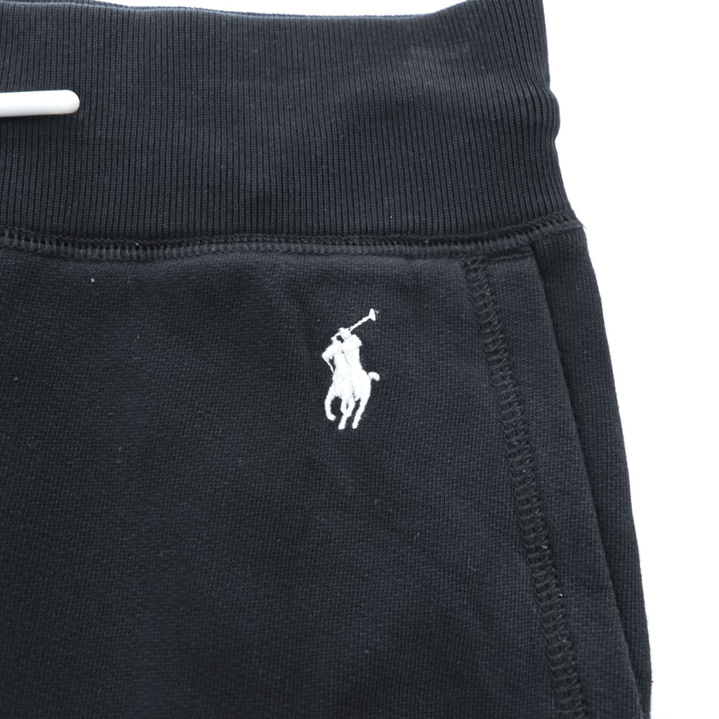 Polo Ralph Lauren Black Cotton-Blend Jogger Sweatpants White Pony Embroidery Drawstring Rib Cuffs Size M