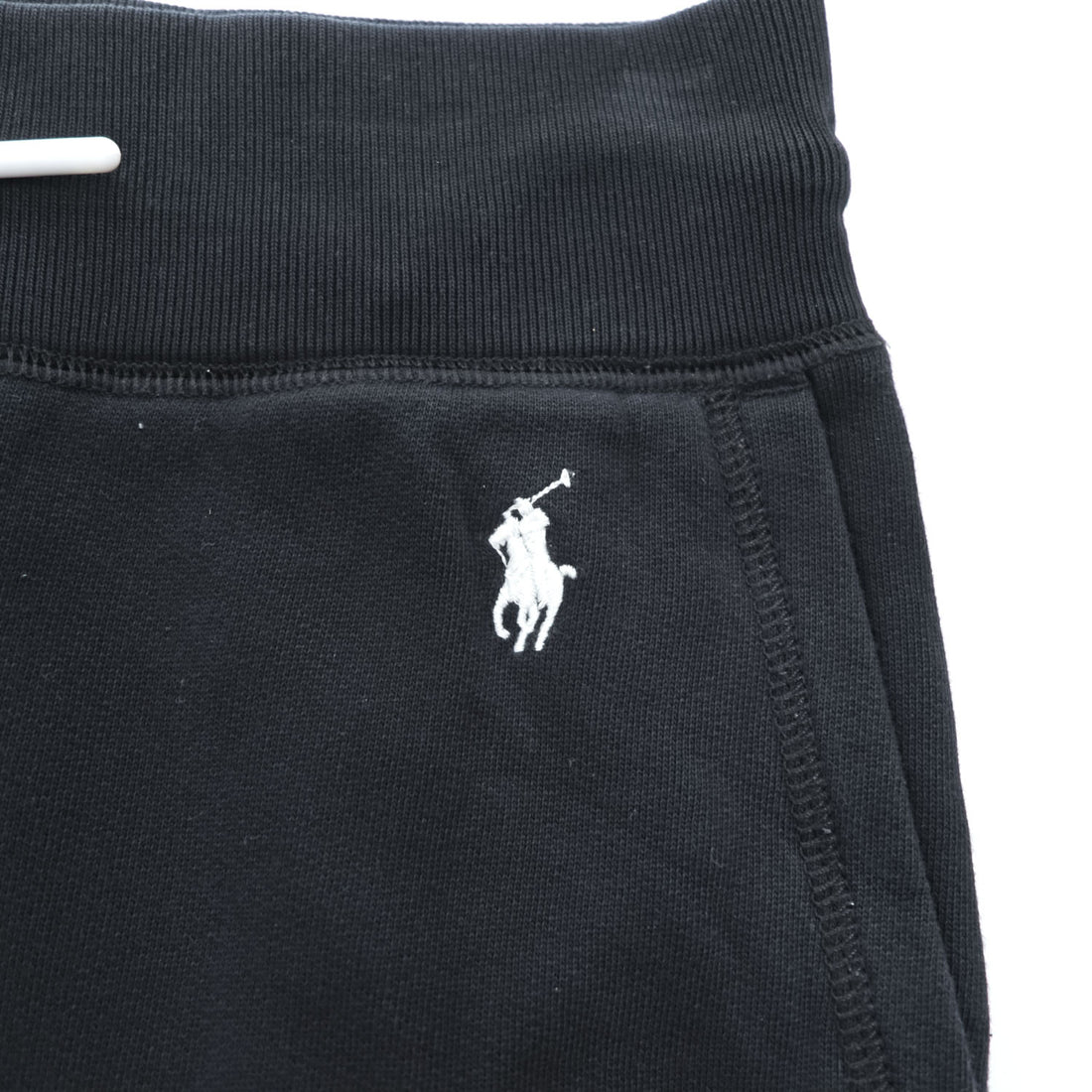 Polo Ralph Lauren Black Cotton-Blend Jogger Sweatpants White Pony Embroidery Drawstring Rib Cuffs Size M
