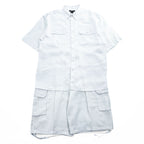 TRUST 100% Linen White Short Sleeve Shirt & Cargo-Style Bottom Set Epaulets Flap Pockets Top 2XL / Bottom 46