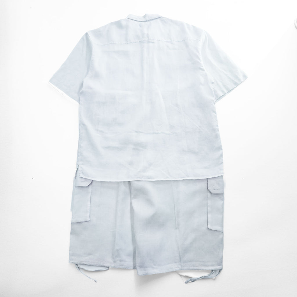 TRUST 100% Linen White Short Sleeve Shirt & Cargo-Style Bottom Set Epaulets Flap Pockets Top 2XL / Bottom 46