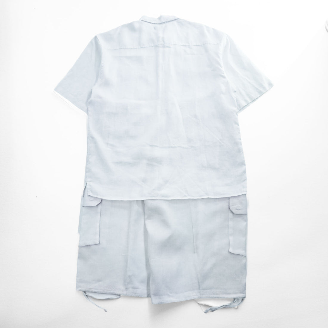 TRUST 100% Linen White Short Sleeve Shirt & Cargo-Style Bottom Set Epaulets Flap Pockets Top 2XL / Bottom 46