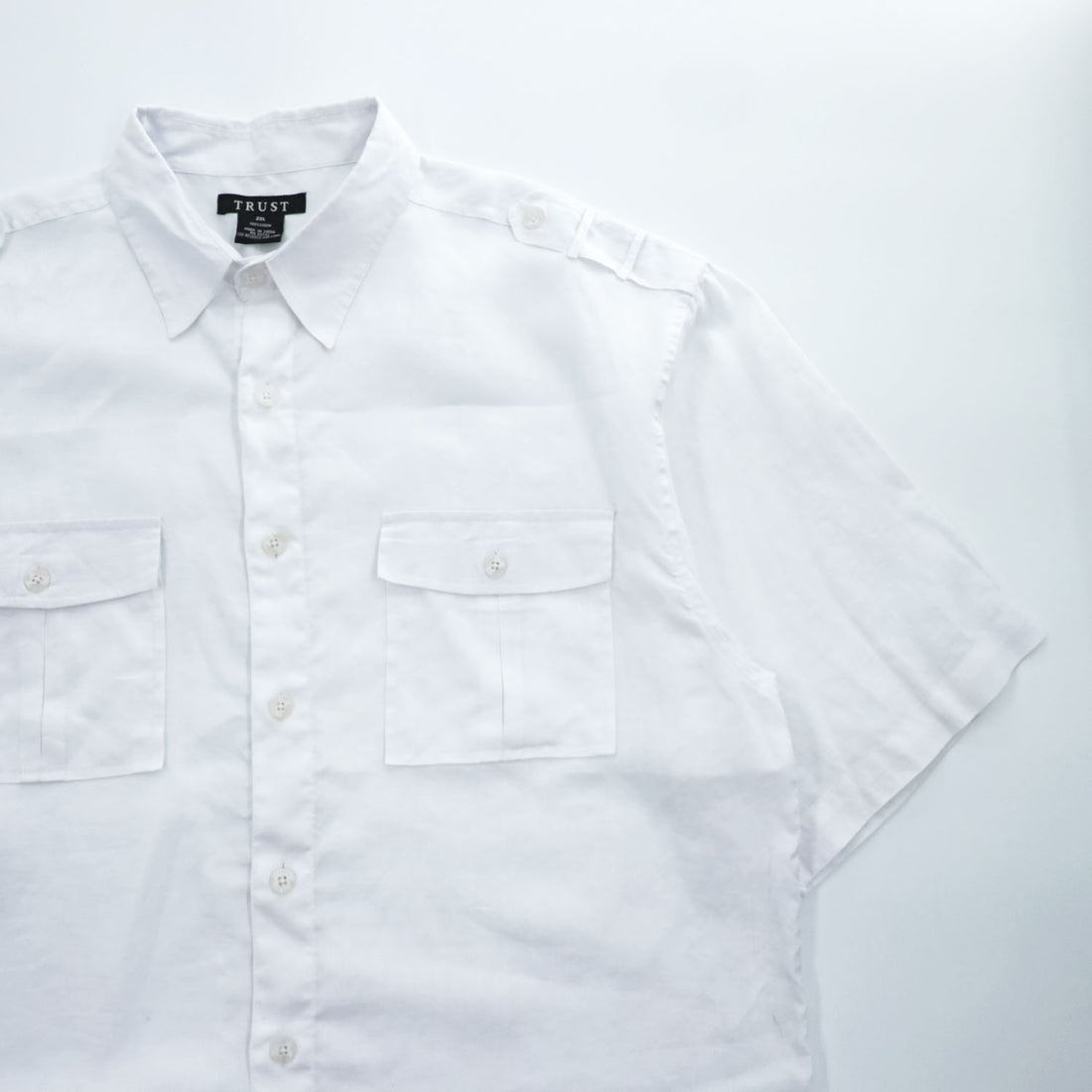 TRUST 100% Linen White Short Sleeve Shirt & Cargo-Style Bottom Set Epaulets Flap Pockets Top 2XL / Bottom 46