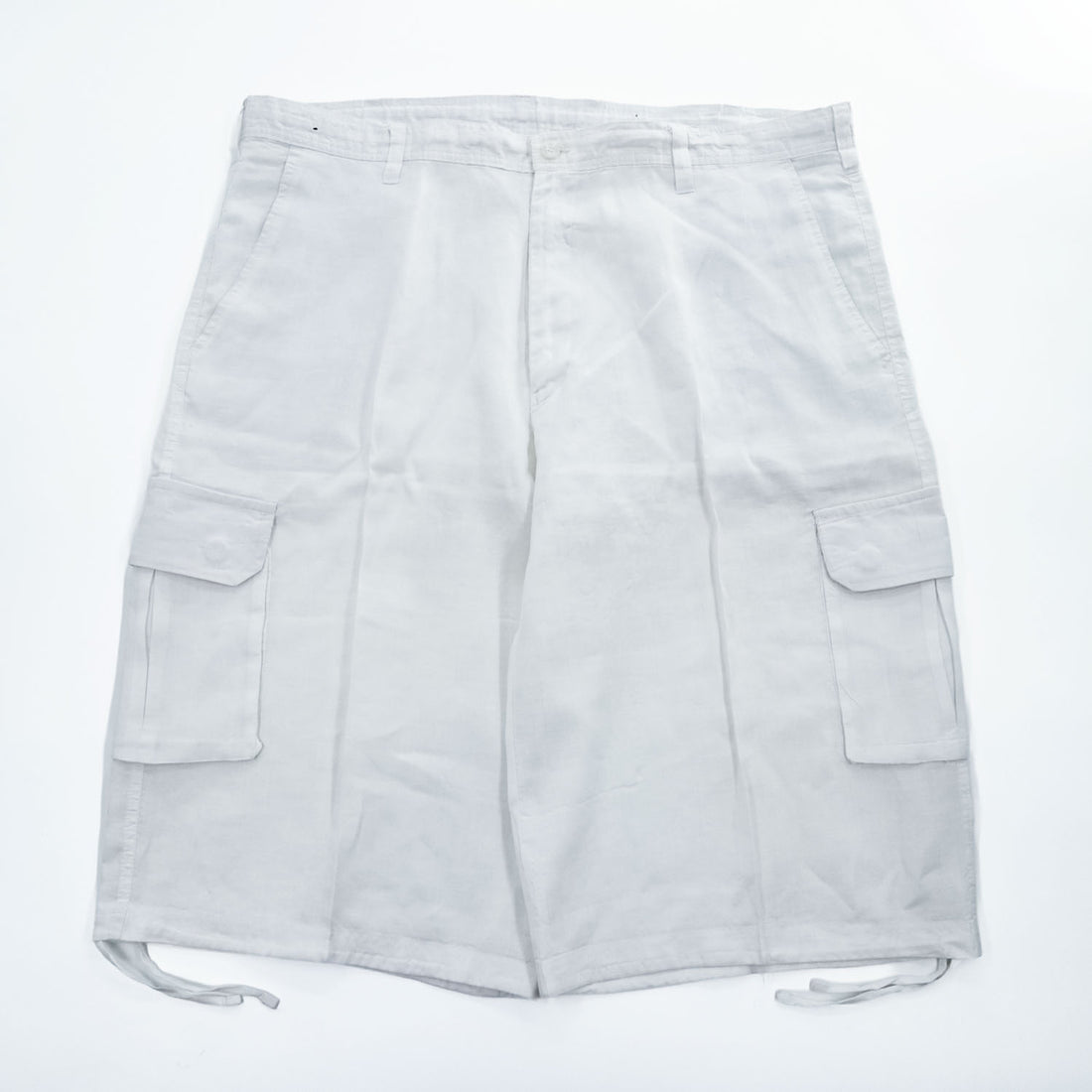 TRUST 100% Linen White Short Sleeve Shirt & Cargo-Style Bottom Set Epaulets Flap Pockets Top 2XL / Bottom 46