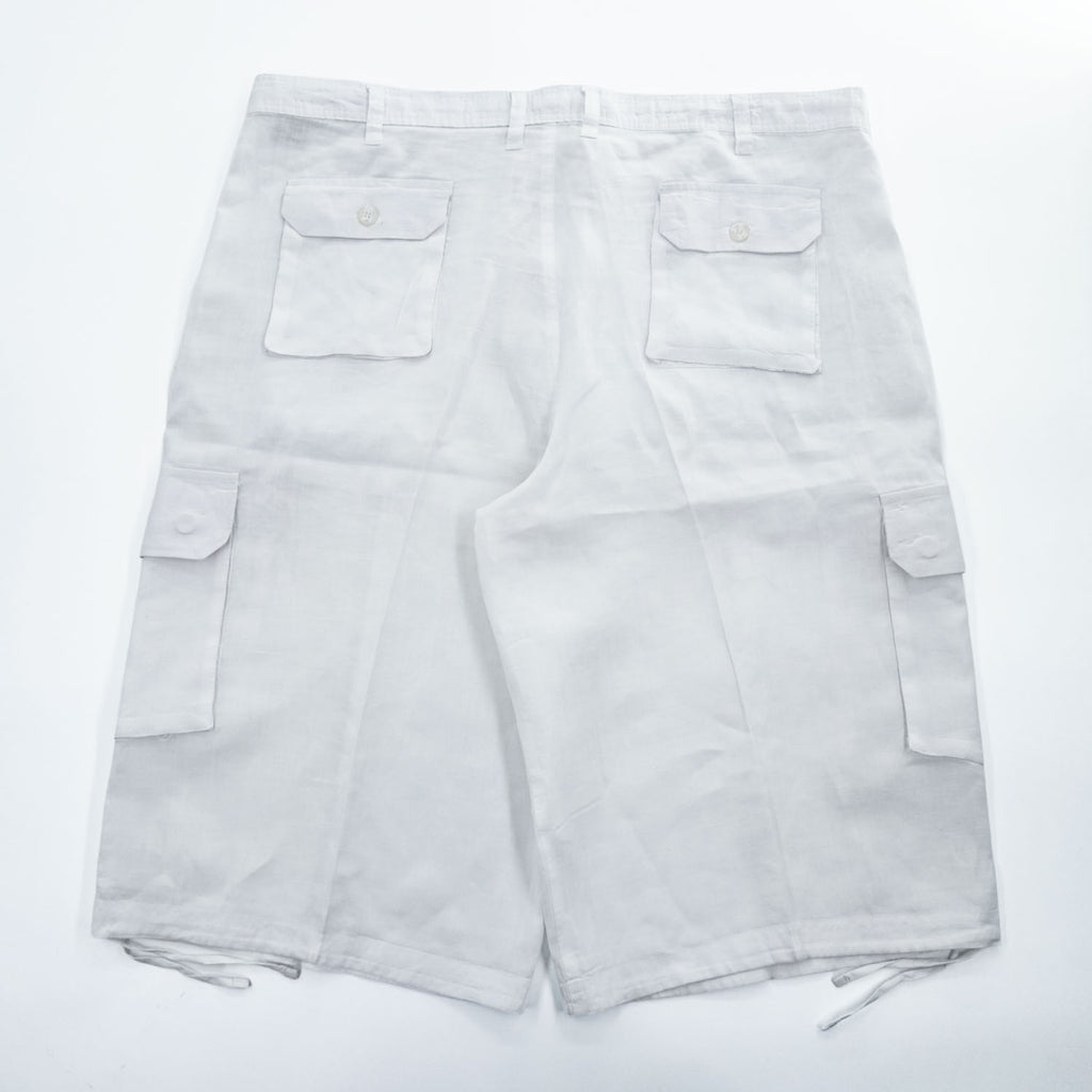TRUST 100% Linen White Short Sleeve Shirt & Cargo-Style Bottom Set Epaulets Flap Pockets Top 2XL / Bottom 46