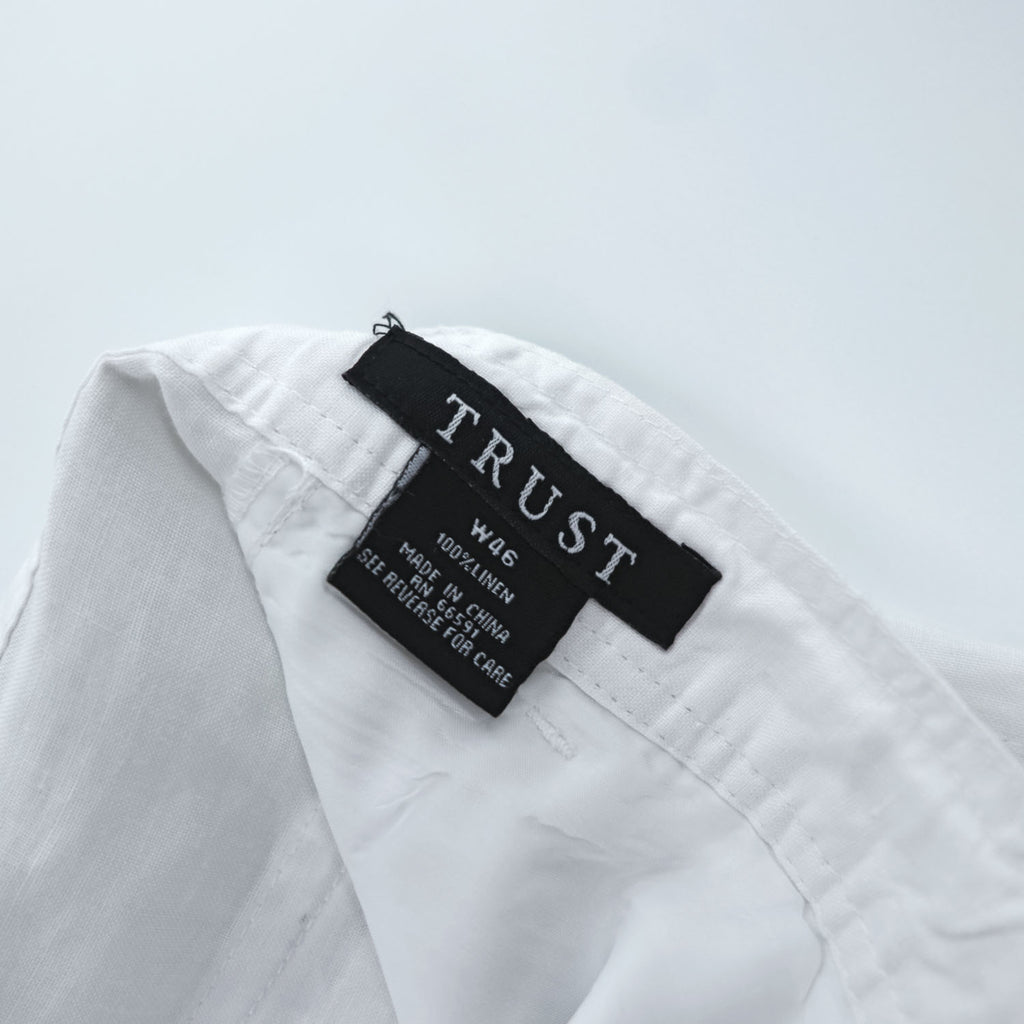 TRUST 100% Linen White Short Sleeve Shirt & Cargo-Style Bottom Set Epaulets Flap Pockets Top 2XL / Bottom 46