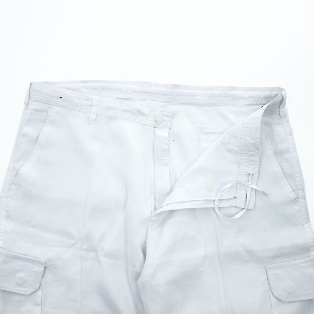 TRUST 100% Linen White Short Sleeve Shirt & Cargo-Style Bottom Set Epaulets Flap Pockets Top 2XL / Bottom 46