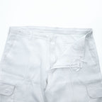 TRUST 100% Linen White Short Sleeve Shirt & Cargo-Style Bottom Set Epaulets Flap Pockets Top 2XL / Bottom 46