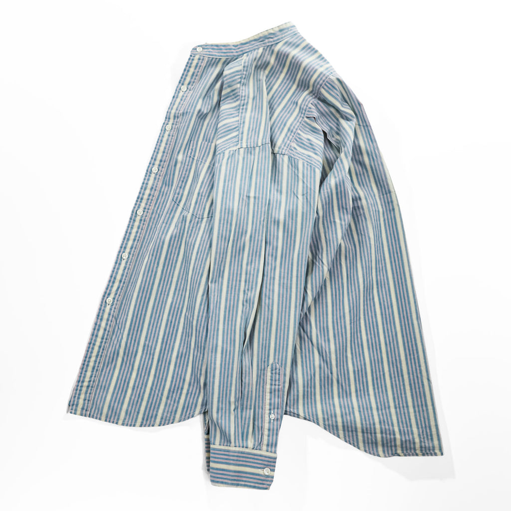 GAP 90年代 オールドギャップ ヴィンテージ カナダ製 バンドカラーシャツ 長袖ストライプシャツ L サックスブルー 胸ポケット