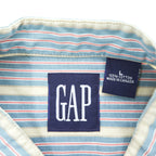 GAP 90年代 オールドギャップ ヴィンテージ カナダ製 バンドカラーシャツ 長袖ストライプシャツ L サックスブルー 胸ポケット