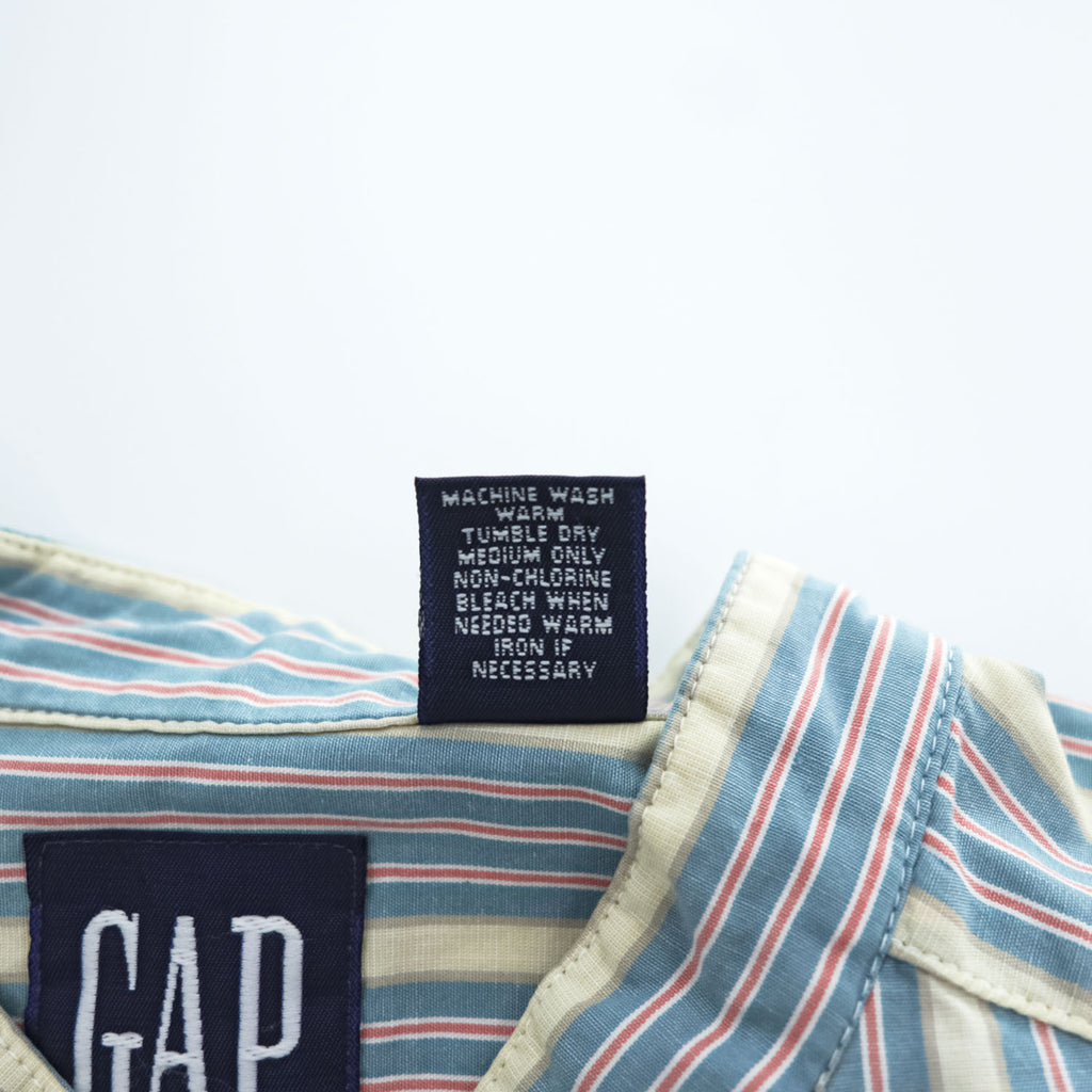GAP 90年代 オールドギャップ ヴィンテージ カナダ製 バンドカラーシャツ 長袖ストライプシャツ L サックスブルー 胸ポケット